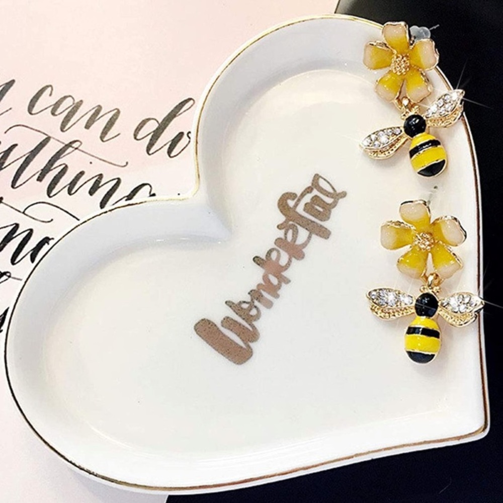 Whimsical Delight SS HoneyBee🐝Flower Drop Earrings Gold+Pavé Crystal Ear… - Picture 11 of 13